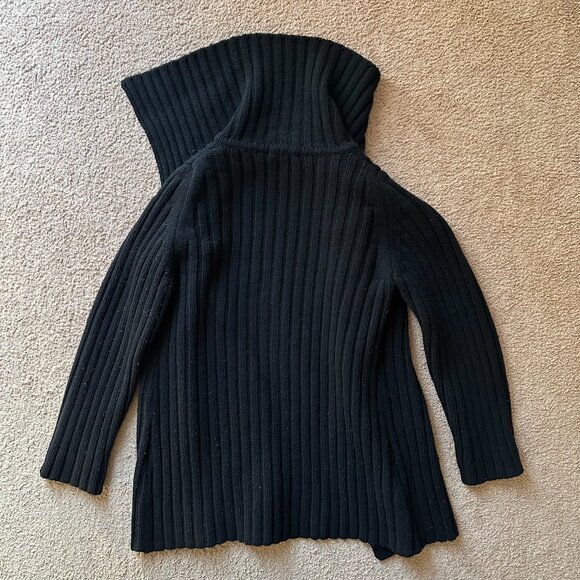 The Limited Sweater Womens Medium Cardigan 100% Lambswool Black Ribbed - Picture 2 of 9